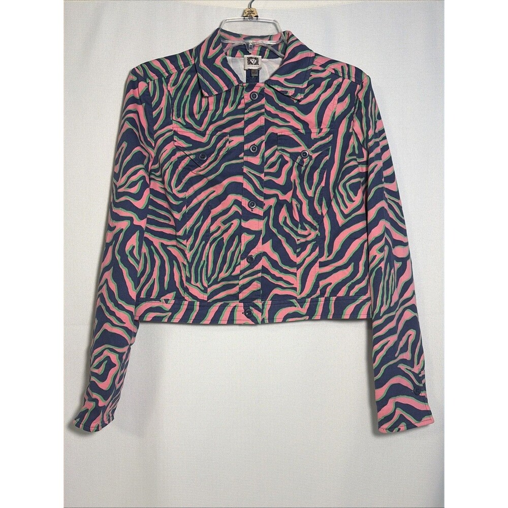 Anne Klein Jacket Women’s 10 Pink Blue Green Zebra Print